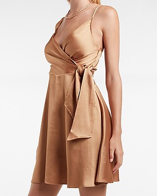 Satin Wrap Fit And Flare Dress | Express